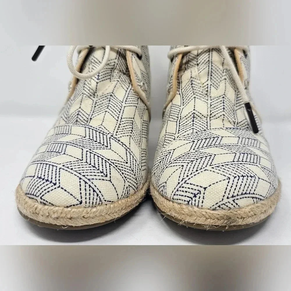 TOMS Desert Wedge Ink Sashiko Espadrilles Ankle Booties Size 7.5